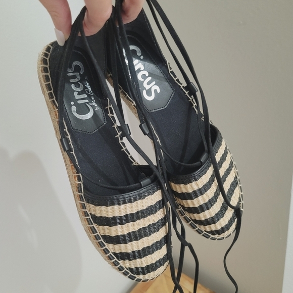 Sam Edelman Circus Lilly black stripe espadrille lace up flats - Picture 10 of 11